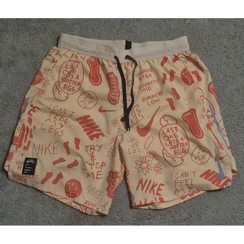 Nike A.I.R. Nathan Bell Running Shorts Mens Small Tan Red Graphic Print Collab